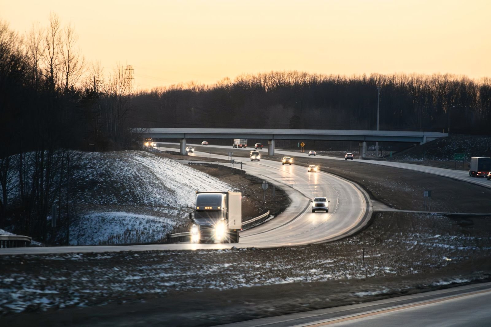 Truck on the interstate at dusk